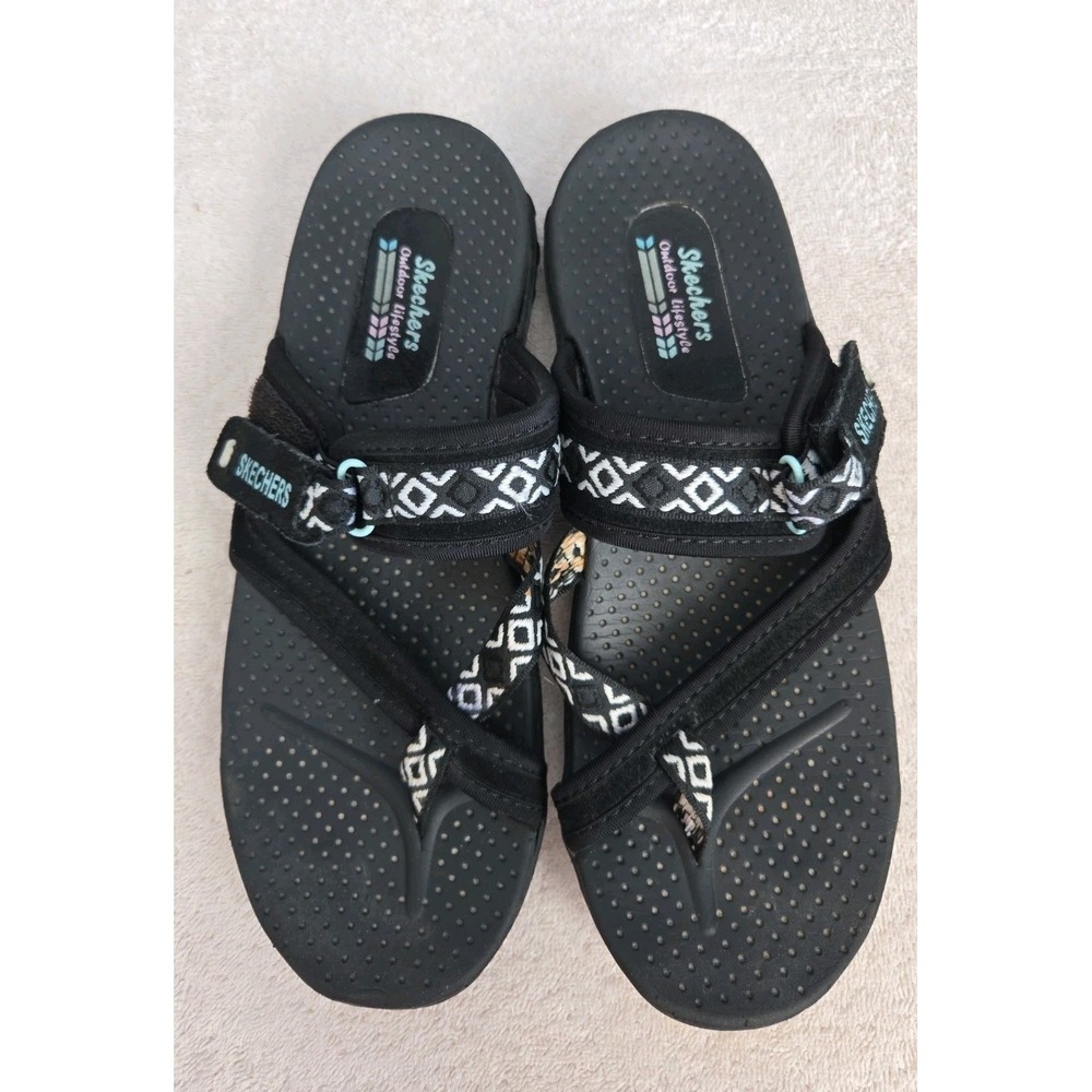 Skechers Black And White Strappy Thong Sandals Size 10